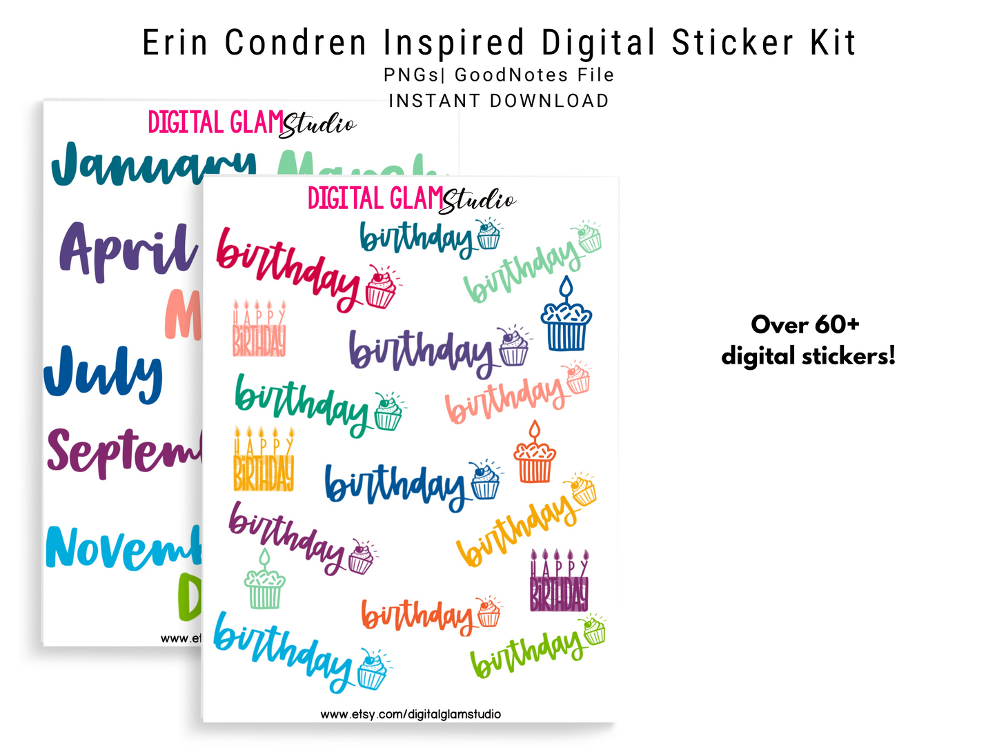 Erin Condren Inspired Digital Stickers, Digital Planner Stickers Widgets, GoodNotes Digital Stickers, Digital Planner Stickers