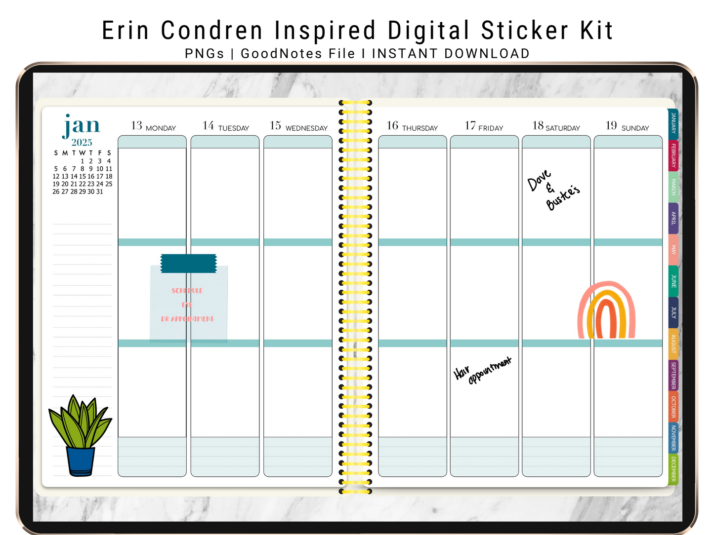 Erin Condren Inspired Digital Stickers, Digital Planner Stickers Widgets, GoodNotes Digital Stickers, Digital Planner Stickers