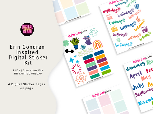 Erin Condren Inspired Digital Stickers, Digital Planner Stickers Widgets, GoodNotes Digital Stickers, Digital Planner Stickers